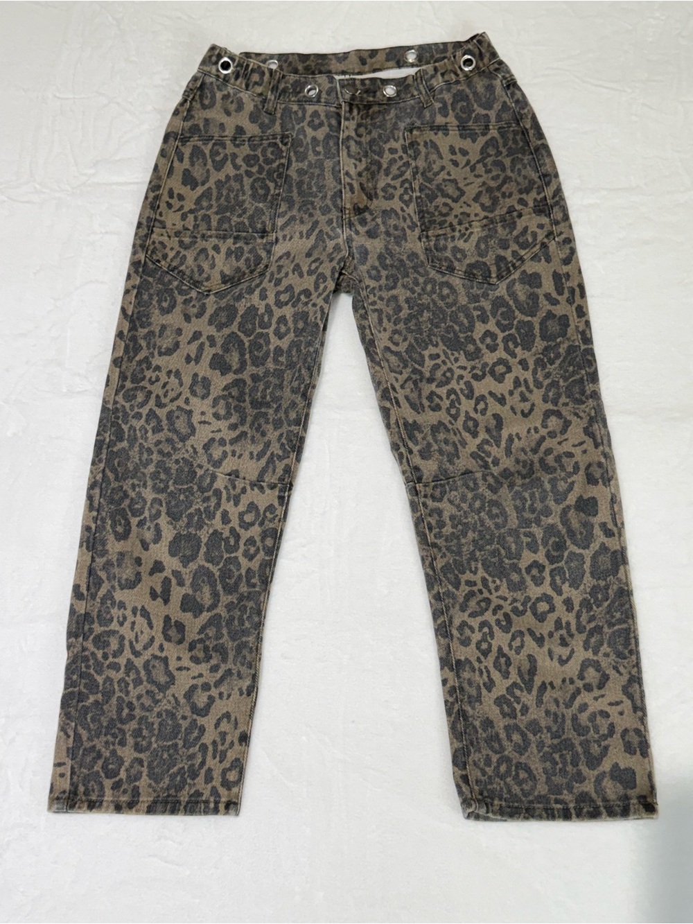 Barrel Leg Leopard Print Jeans -28- Wide Leg- Animal Print Brown/Black/Khaki